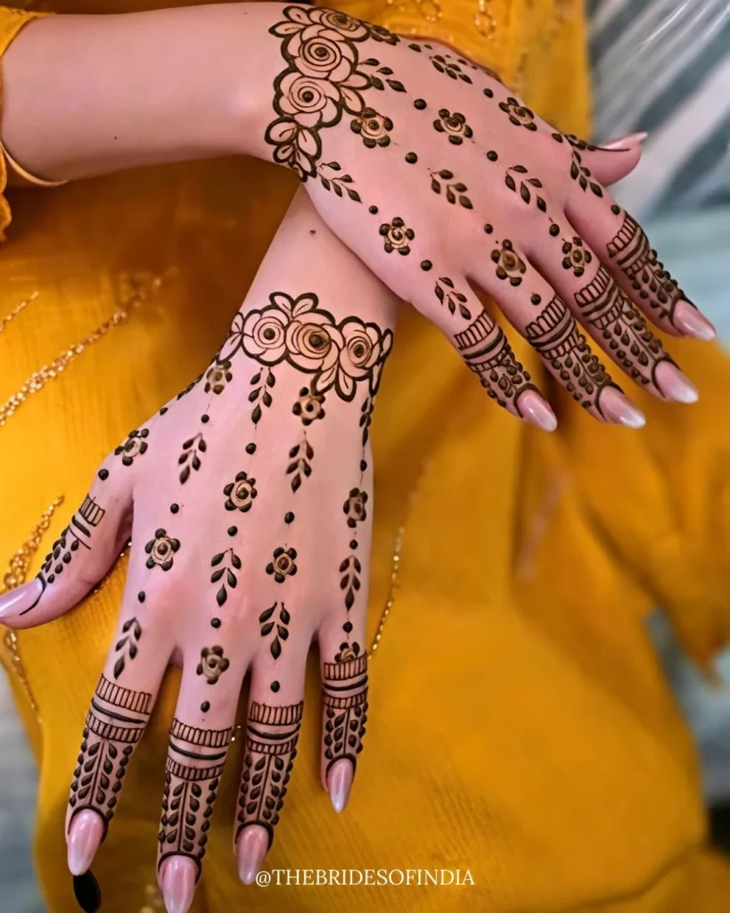 60+ Stylish Back Hand Mehndi Designs You Must Try in 2026! 57 engagement and pre-wedding back hand mehndi designs