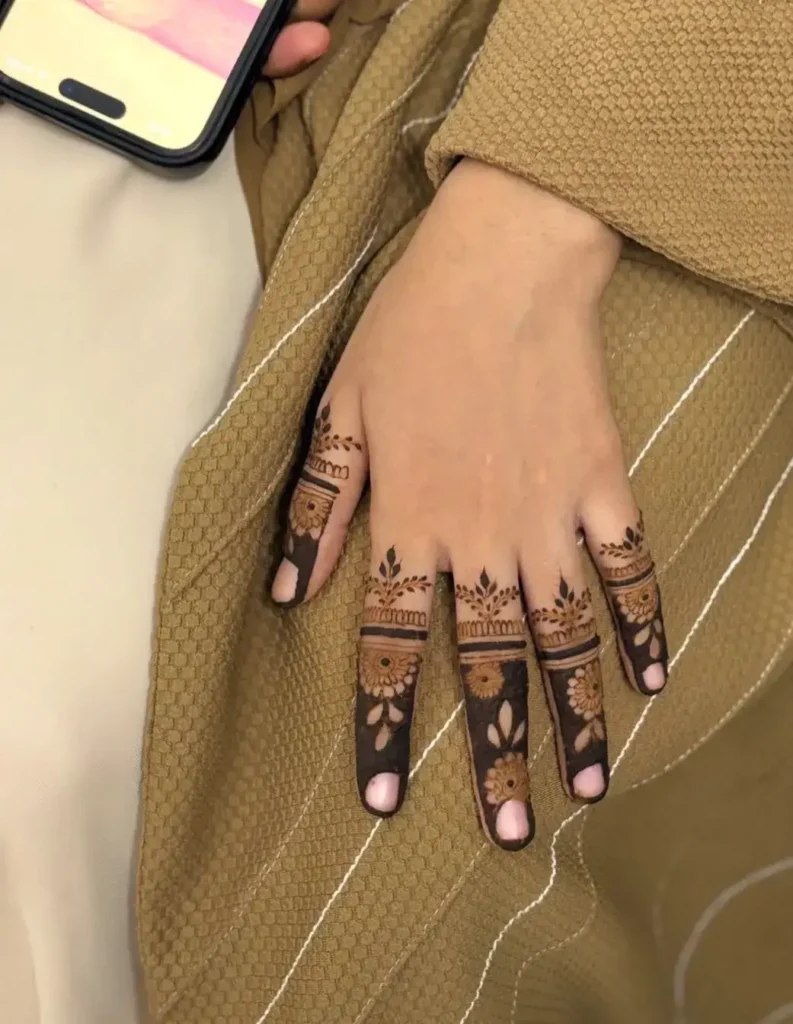 Finger Mehndi Design: 40+ Ideas for When the Event Is Tomorrow 33 faux stacked rings finger mehndi design