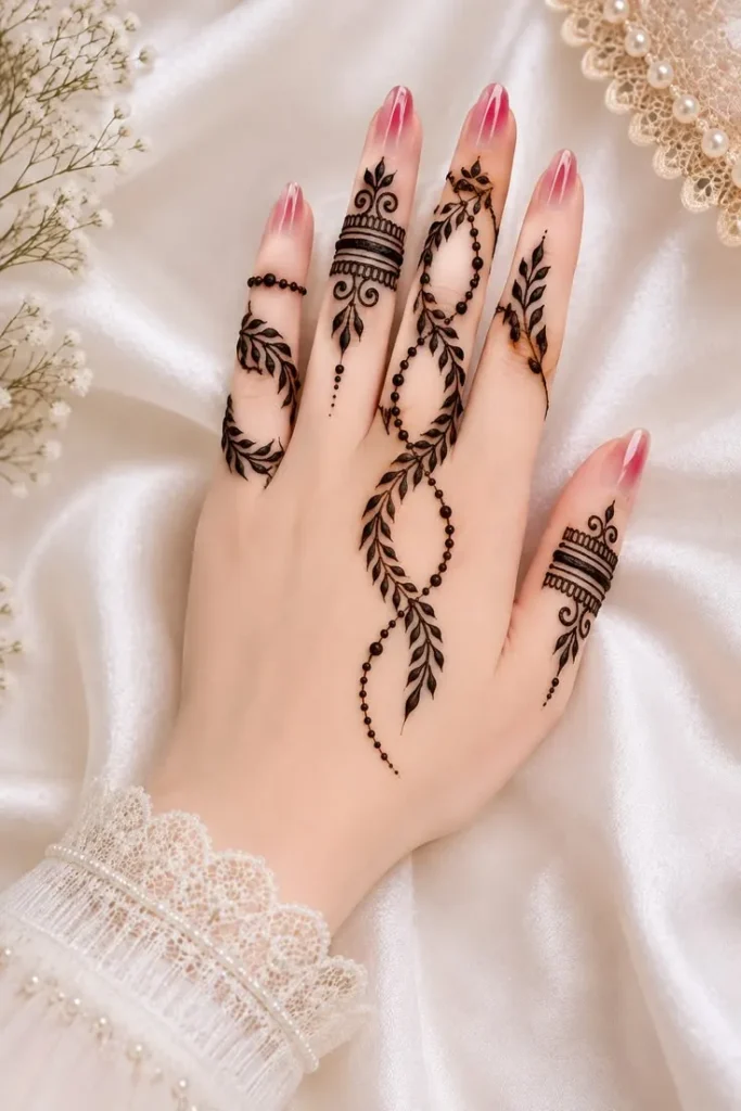 Finger Mehndi Design: 40+ Ideas for When the Event Is Tomorrow 28 fine-line tattoo style finger mehndi design