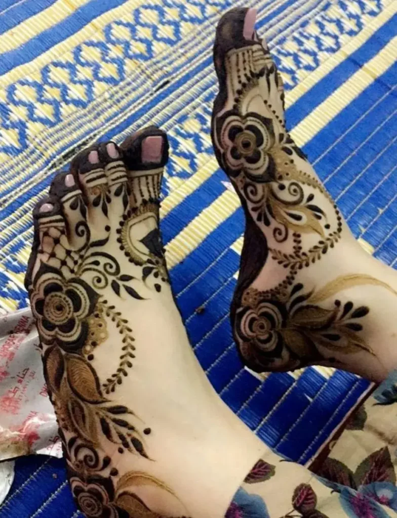 40+ Foot and Leg Mehndi Designs: Easy, Simple & Bridal Look for 2026 26 floral arabic trail foot and leg mehndi design