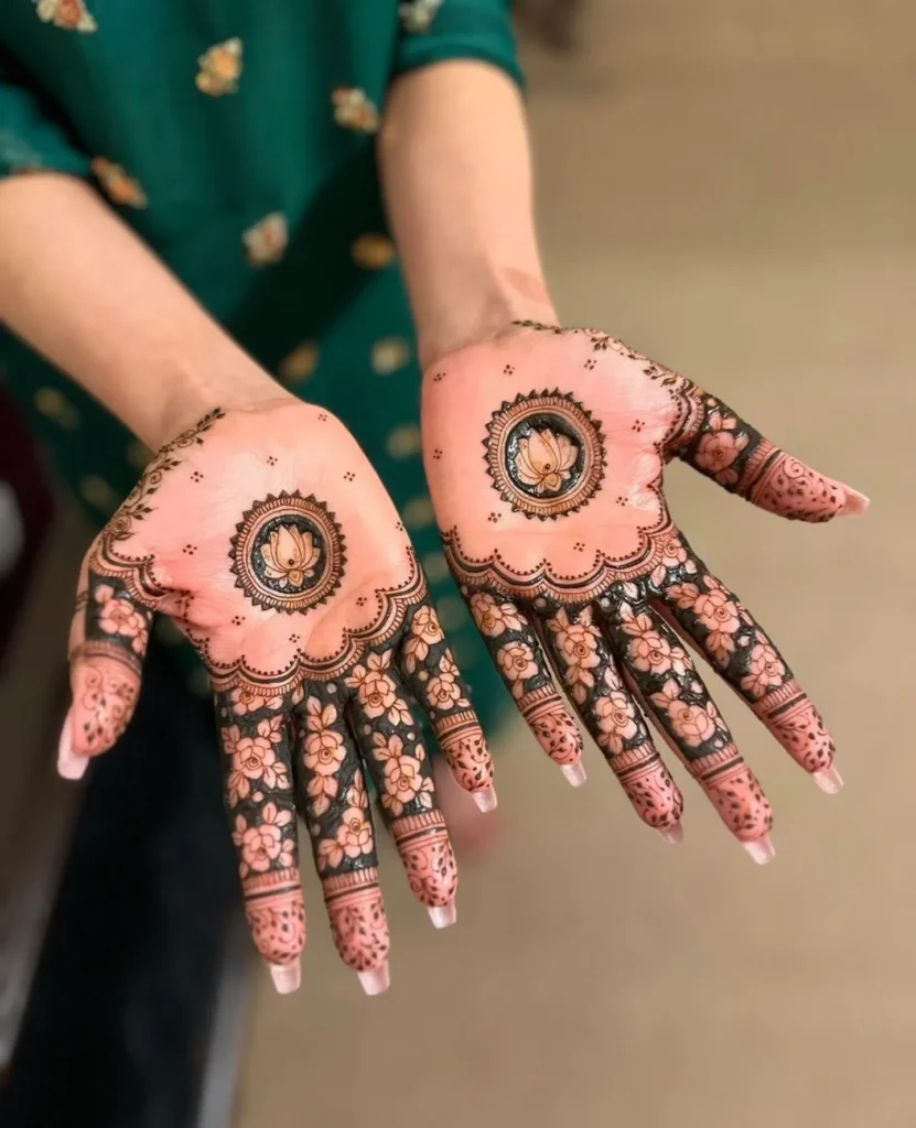 front hand simple lotus flower mehndi design for beginners