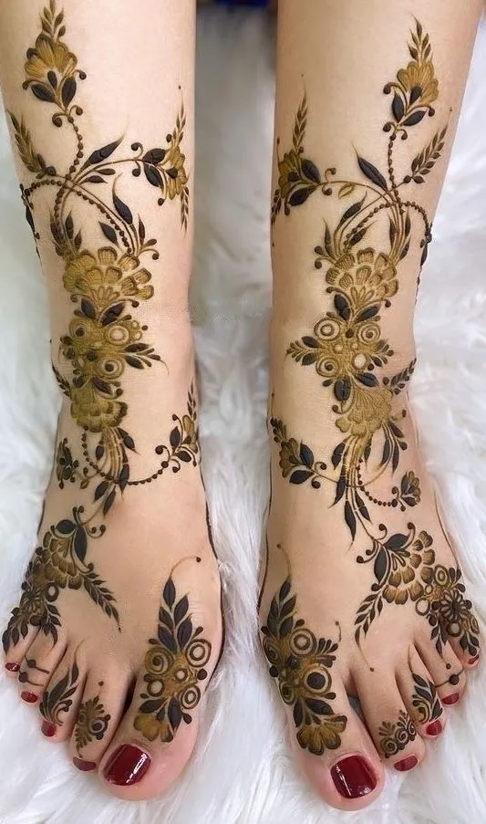 40+ Foot and Leg Mehndi Designs: Easy, Simple & Bridal Look for 2026 28 full arabic vine foot and leg mehndi design