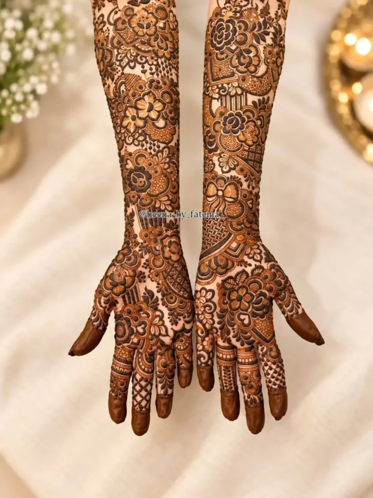 full hand floral bel with breathing space arabic mehndi designs