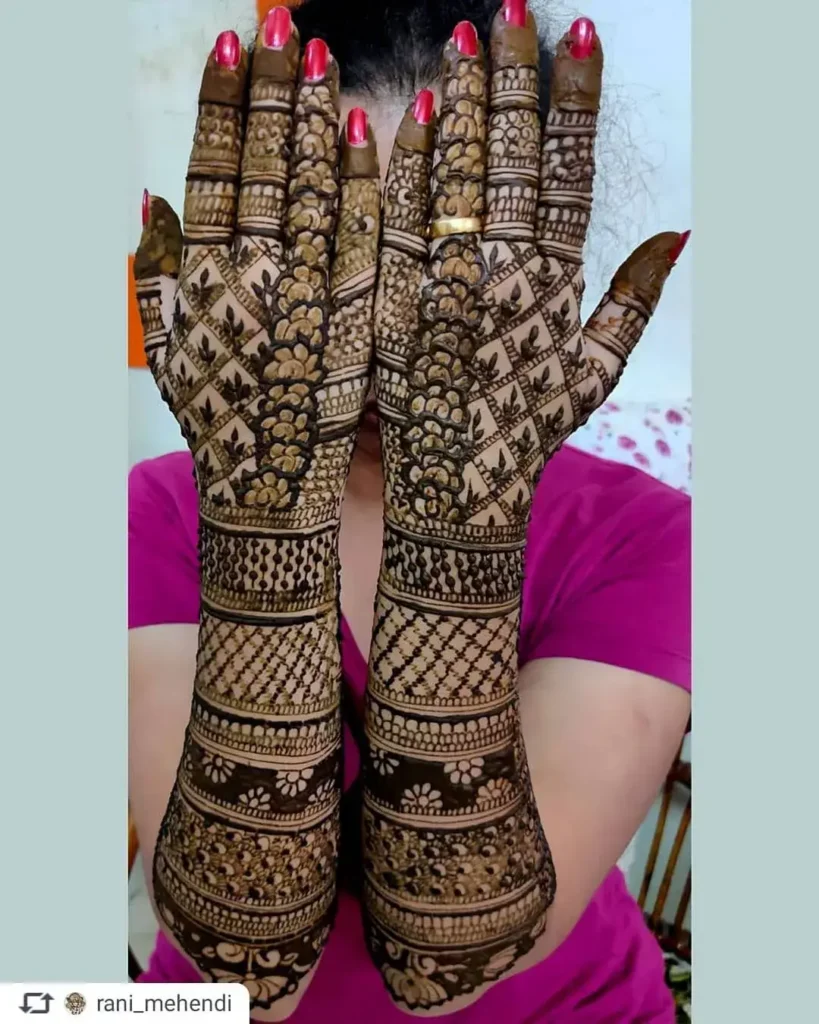 full hand with shaded flowers arabic mehndi designs