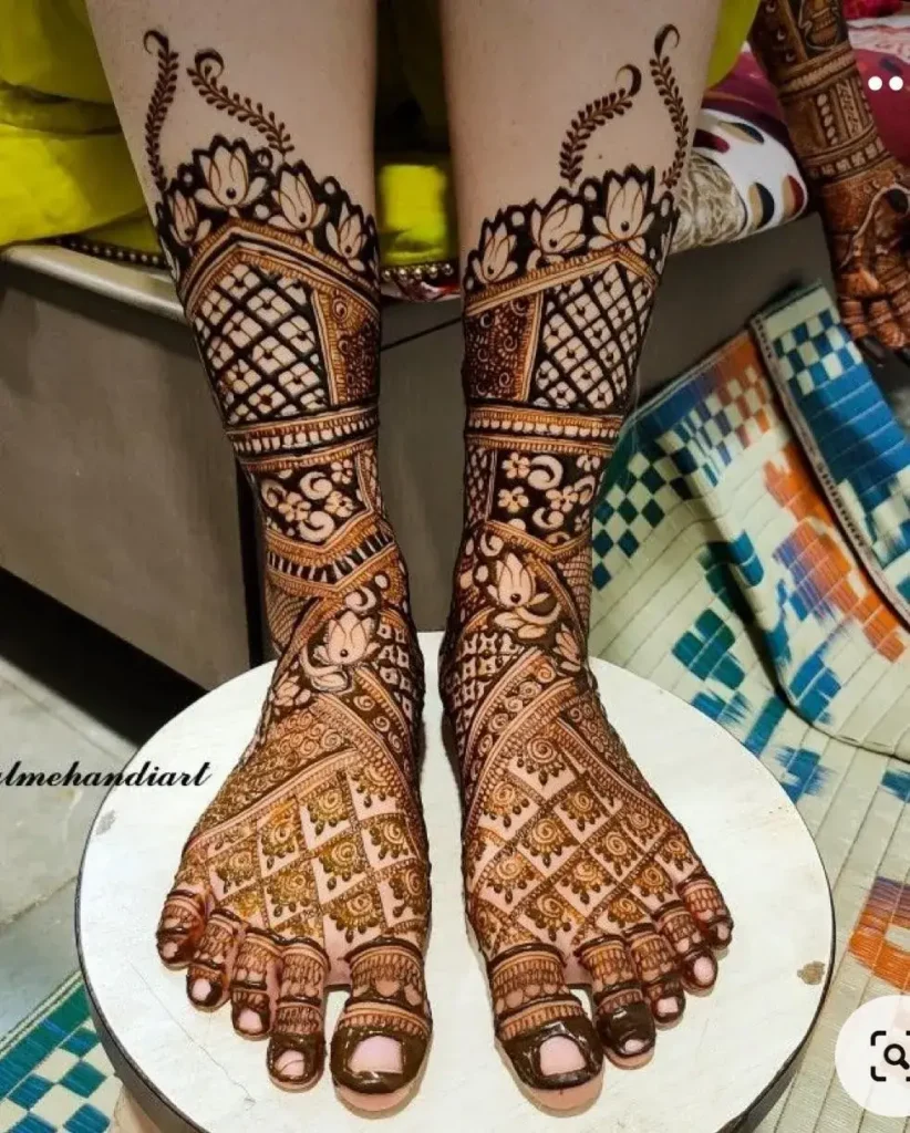 40+ Foot and Leg Mehndi Designs: Easy, Simple & Bridal Look for 2026 58 full leg in stacked bands mehendi designs