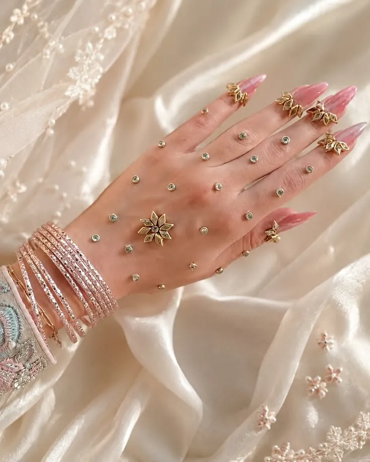 glitter and stone accent arabic mehndi designs