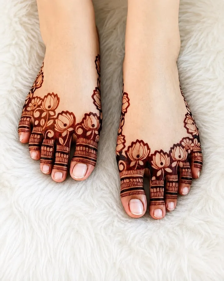 40+ Foot and Leg Mehndi Designs: Easy, Simple & Bridal Look for 2026 21 half and half pattern foot mehndi design