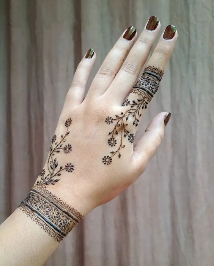 Finger Mehndi Design: 40+ Ideas for When the Event Is Tomorrow 21 index finger vine sweeping toward the wrist mehndi designs