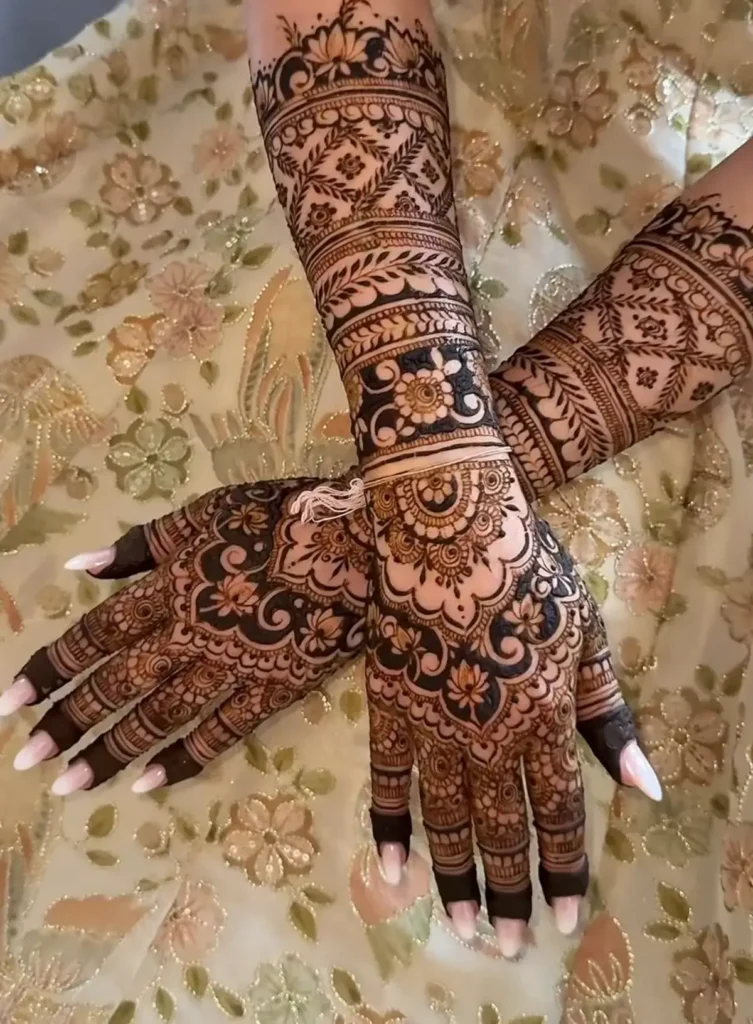 indo-arabic bridal full hand mehndi designs