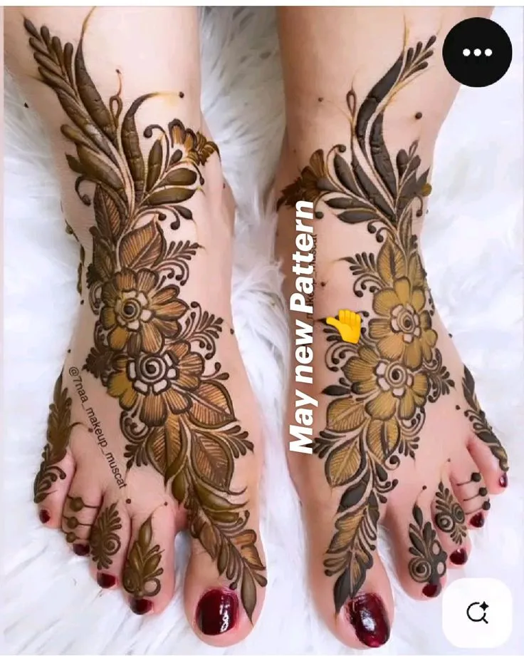 40+ Foot and Leg Mehndi Designs: Easy, Simple & Bridal Look for 2026 29 indo-arabic with fine filling foot and leg mehndi design