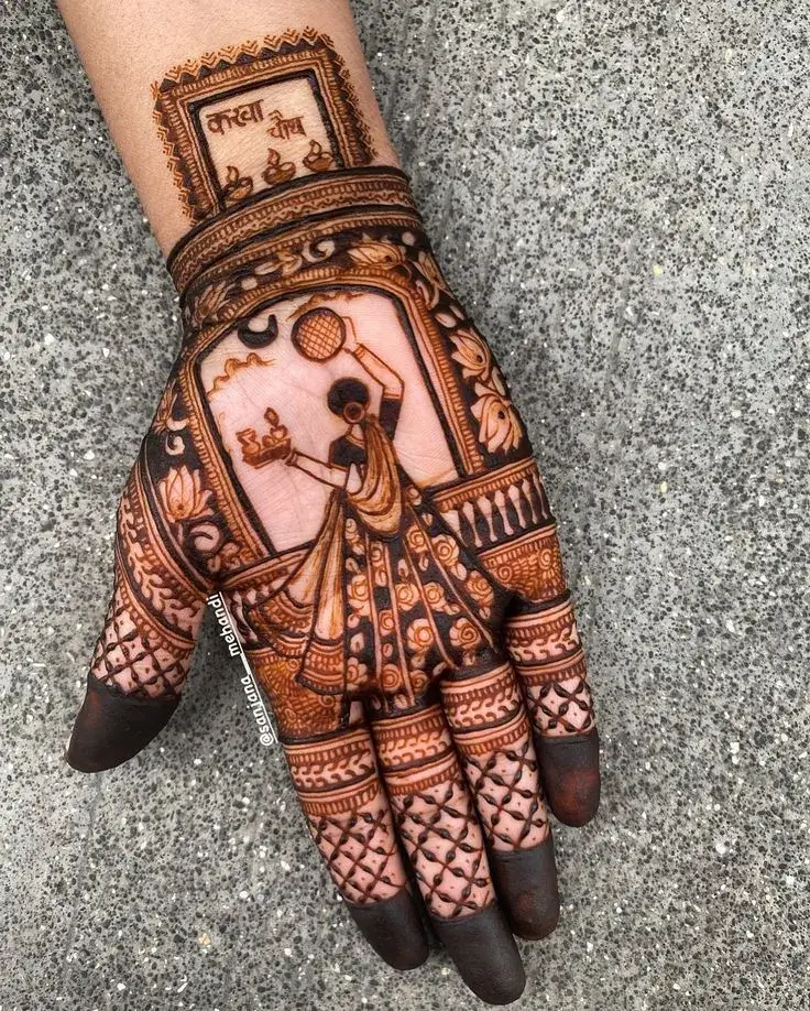 Finger Mehndi Design: 40+ Ideas for When the Event Is Tomorrow 53 karwa chauth finger mehndi design