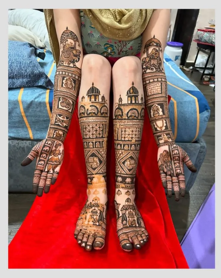40+ Foot and Leg Mehndi Designs: Easy, Simple & Bridal Look for 2026 59 knee-length bridal bharwa mehendi designs