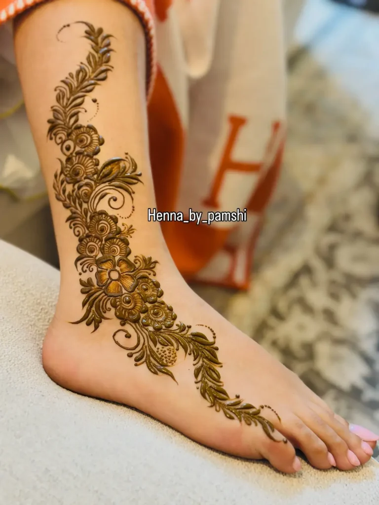40+ Foot and Leg Mehndi Designs: Easy, Simple & Bridal Look for 2026 10 leaf trail to the ankle foot mehndi design