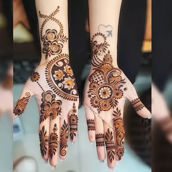 lotus and rose combination mehndi designs