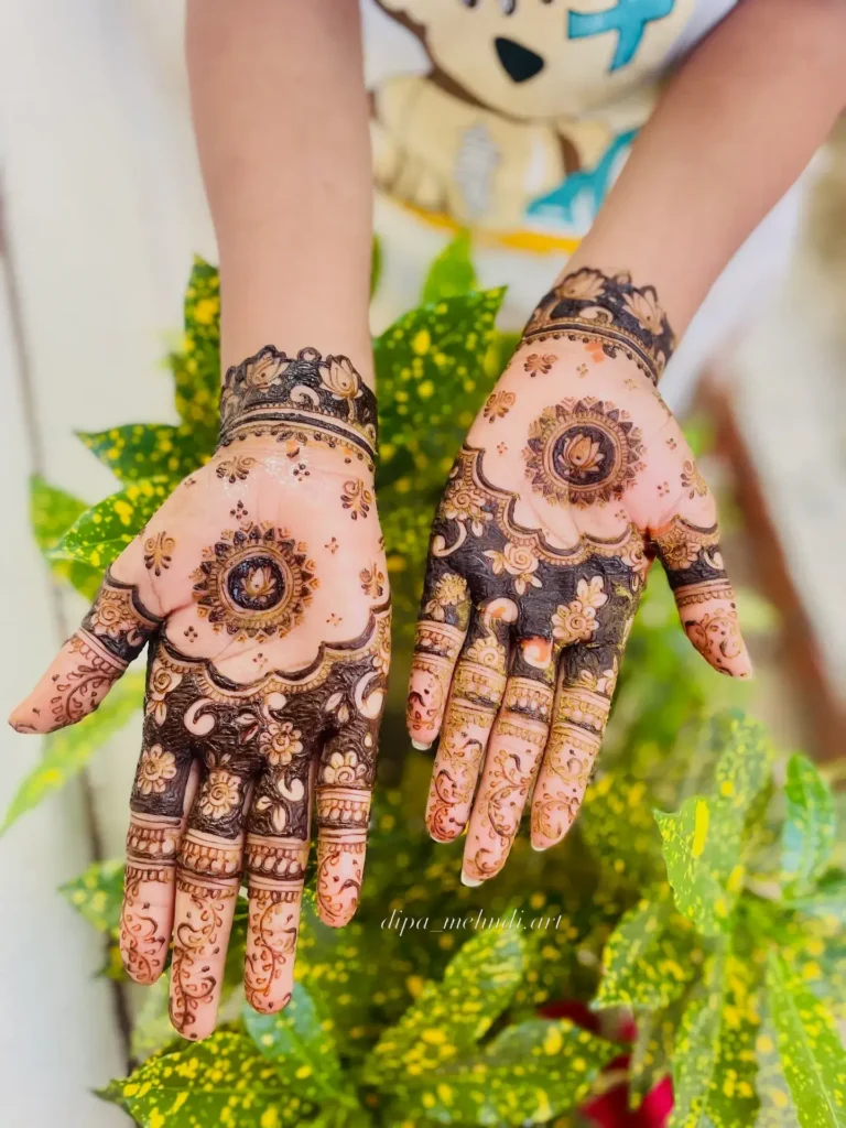 lotus and vine or leaf combination mehndi designs