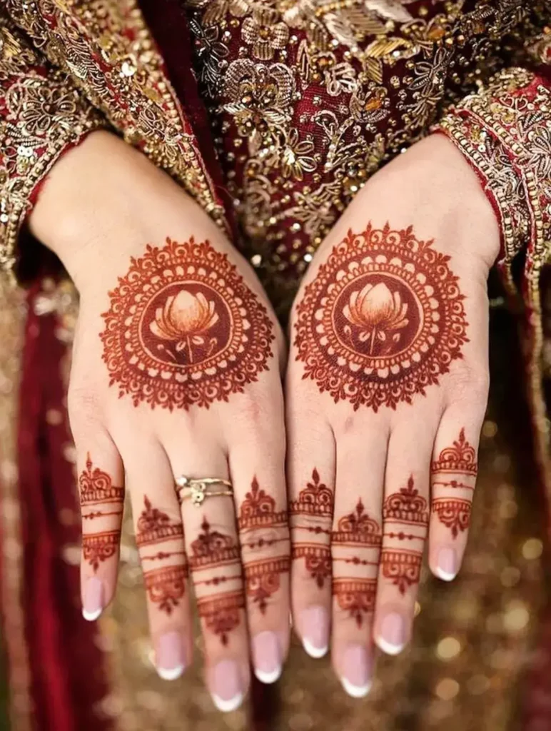 60+ Stylish Back Hand Mehndi Designs You Must Try in 2026! 25 lotus mandala back hand mehndi designs
