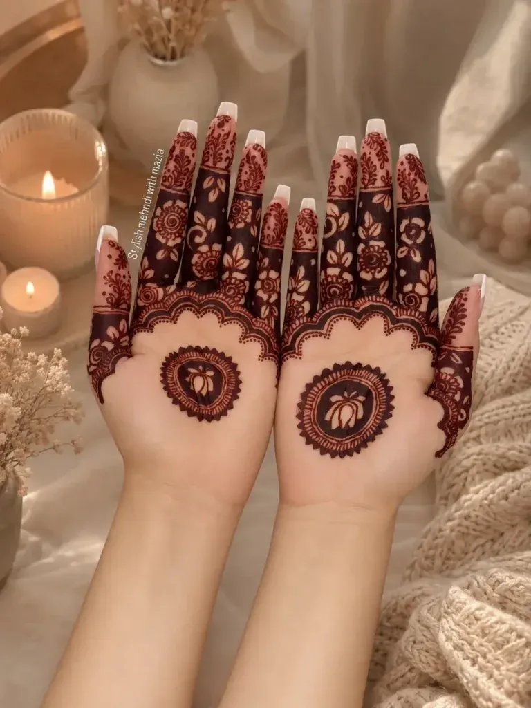 lotus with dot-chain border flower mehndi designs