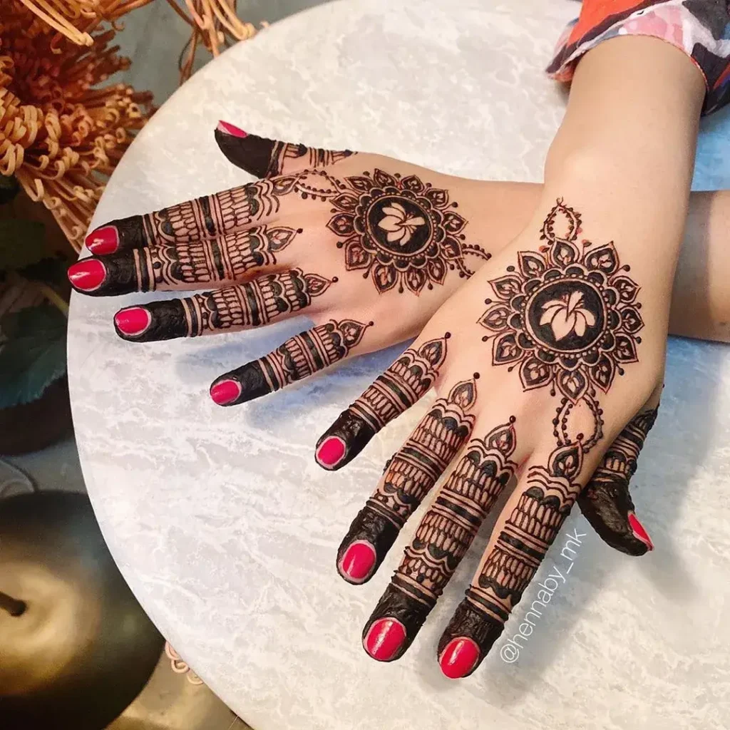 mandala back hand lotus flower mehndi designs