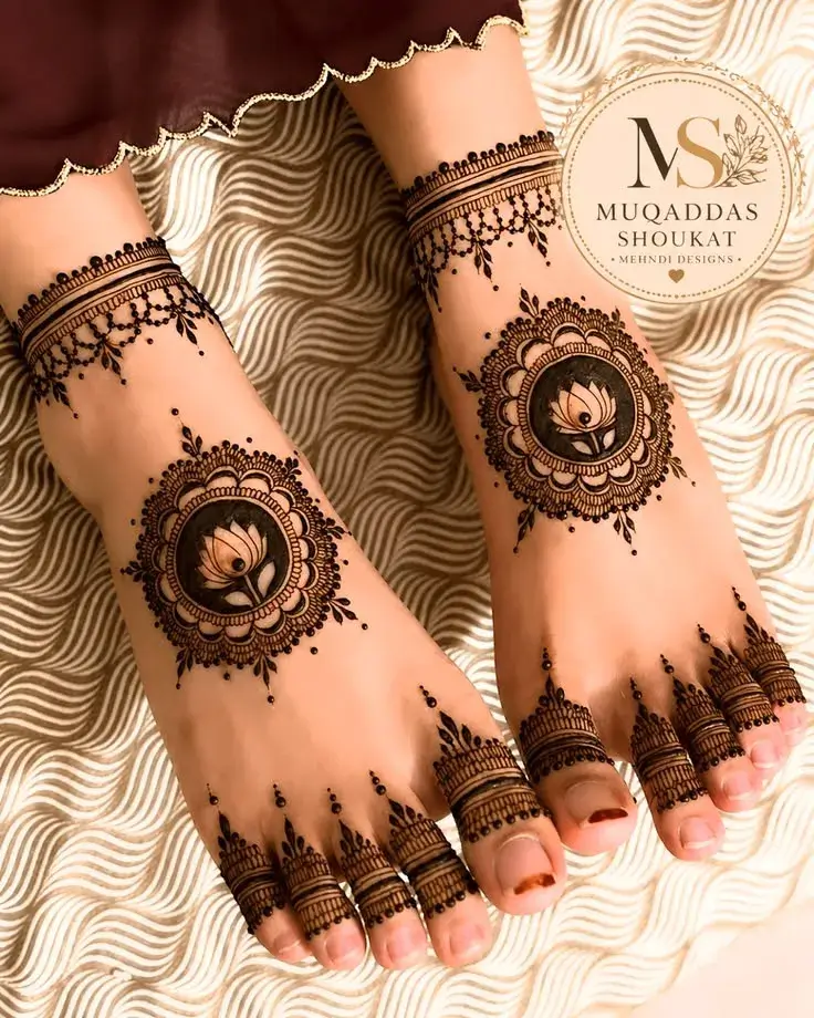 40+ Foot and Leg Mehndi Designs: Easy, Simple & Bridal Look for 2026 48 mandala with ankle band mehndi designs