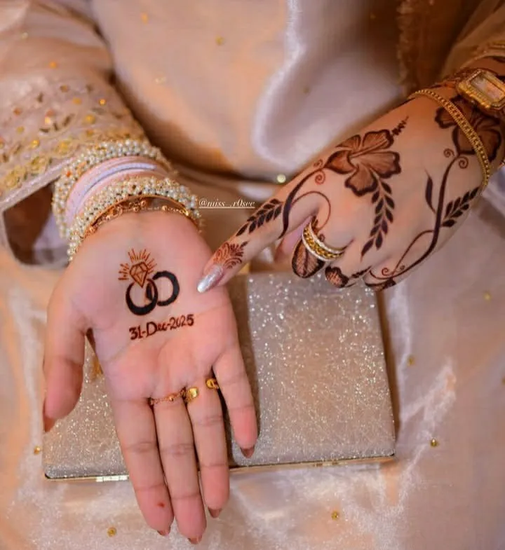 Finger Mehndi Design: 40+ Ideas for When the Event Is Tomorrow 50 minimal bridal ring finger with an initial mehndi design