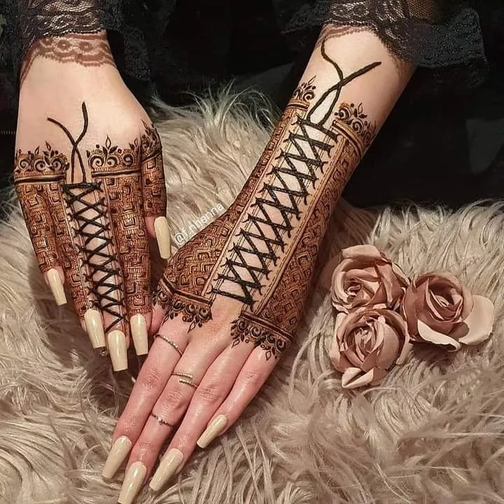 60+ Stylish Back Hand Mehndi Designs You Must Try in 2026! 52 mitten-glove back hand mehndi designs