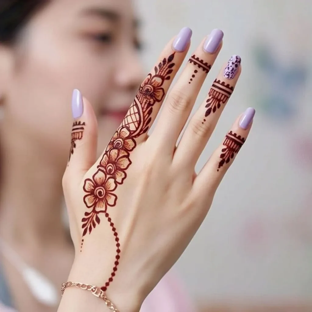 60+ Stylish Back Hand Mehndi Designs You Must Try in 2026! 49 one-finger back hand mehndi designs