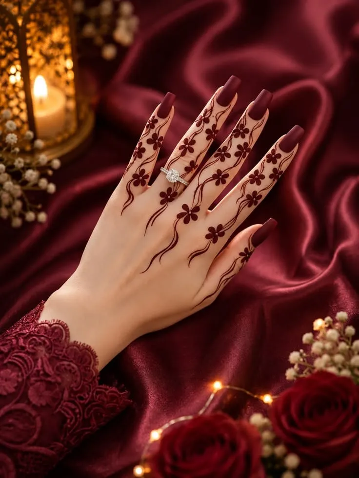 Finger Mehndi Design: 40+ Ideas for When the Event Is Tomorrow 14 one vine curling along the finger mehndi design