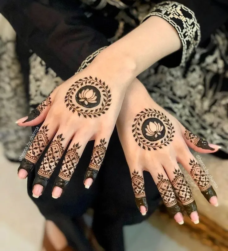 open-space lotus with thin vine trail mehndi designs