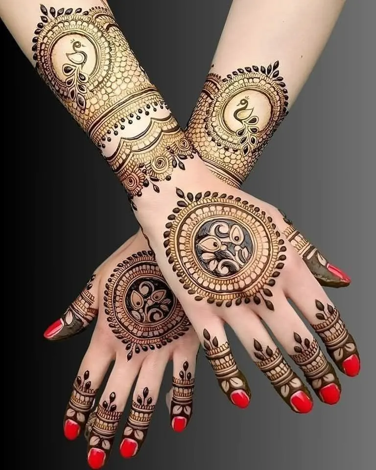 60+ Stylish Back Hand Mehndi Designs You Must Try in 2026! 37 peacock motif back hand mehndi design
