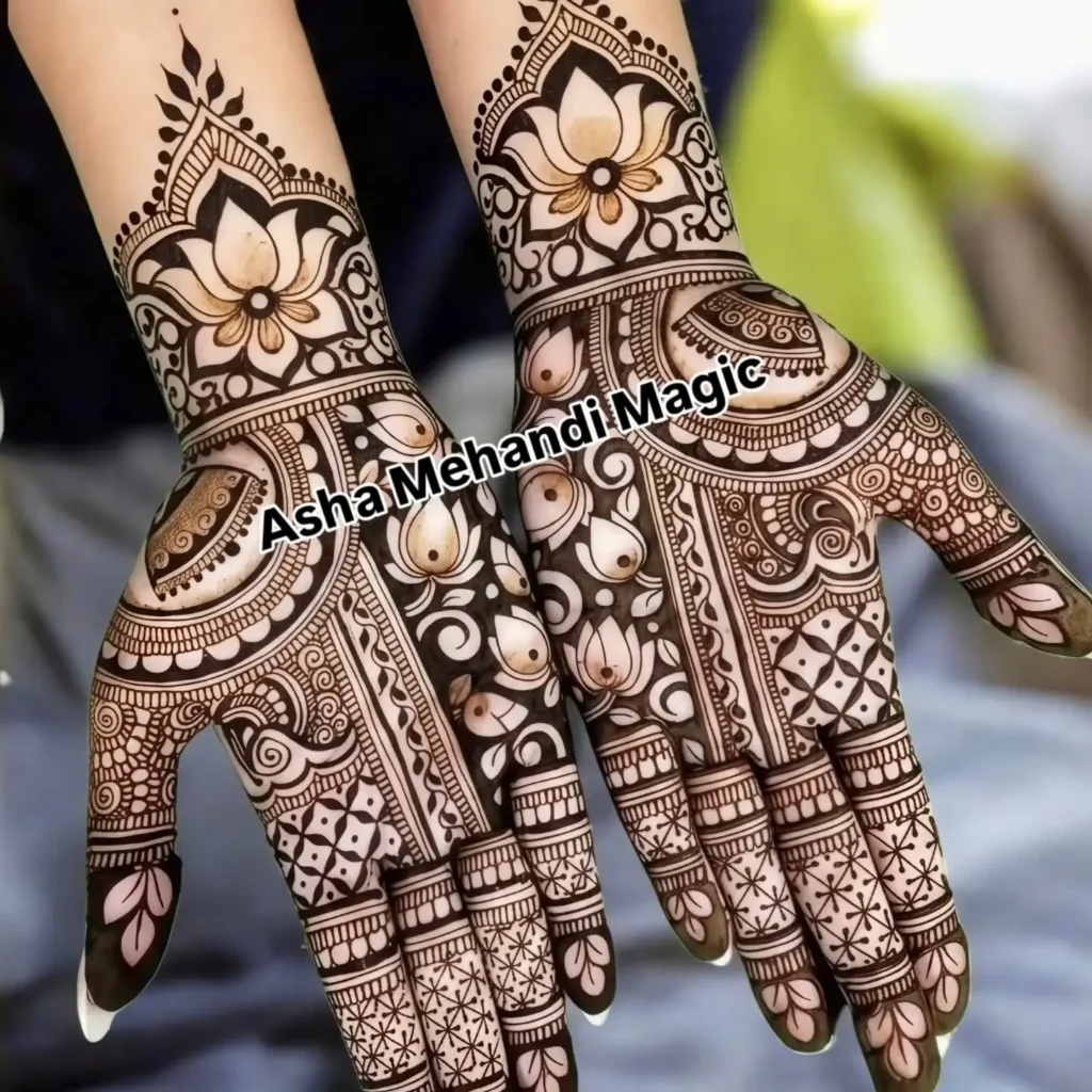 pichwai-style stepped-petal lotus mehndi designs