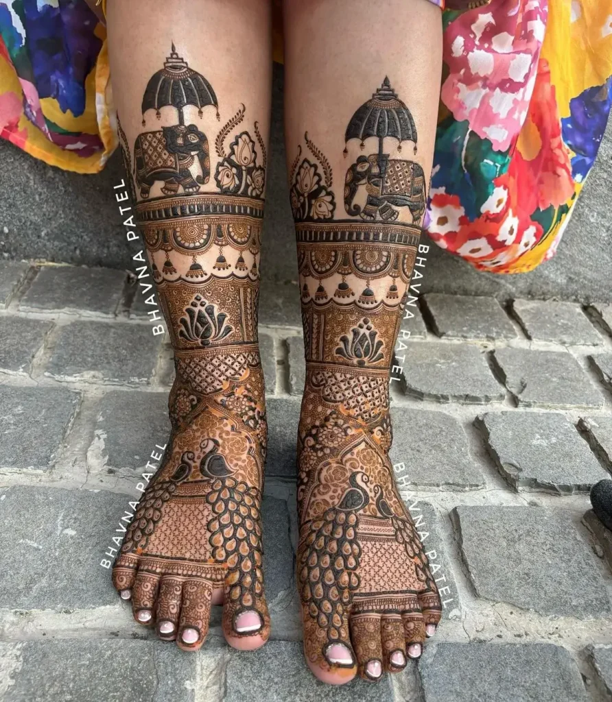 40+ Foot and Leg Mehndi Designs: Easy, Simple & Bridal Look for 2026 53 rajasthani elephant and peacock foot and leg mehndi designs
