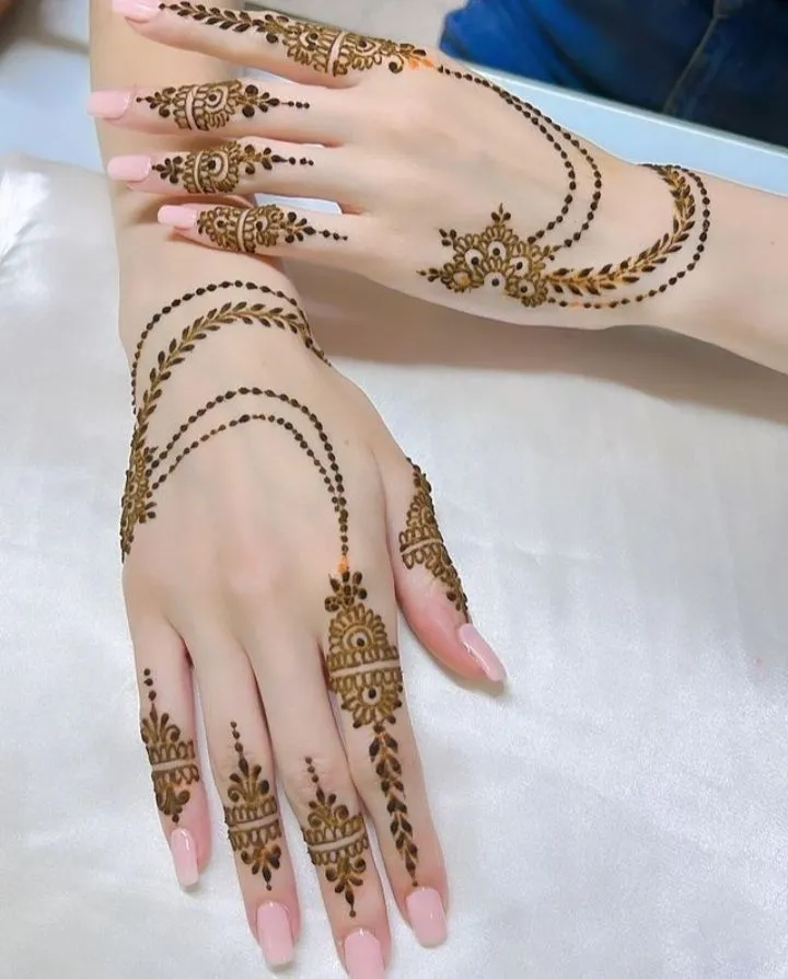 ring style finger chains arabic mehndi designs