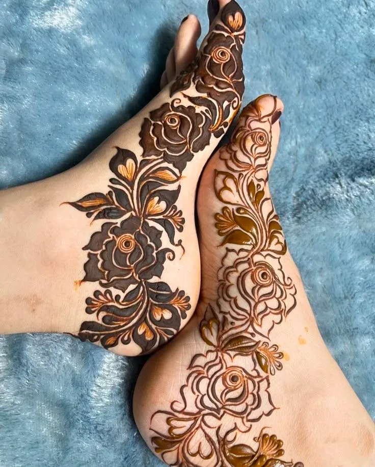 40+ Foot and Leg Mehndi Designs: Easy, Simple & Bridal Look for 2026 30 side foot and leg mehndi design