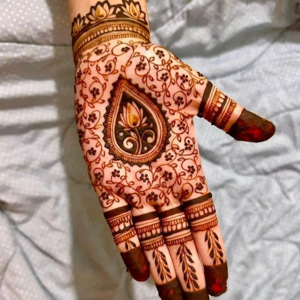 simple lotus with leaf accents flower mehndi designs