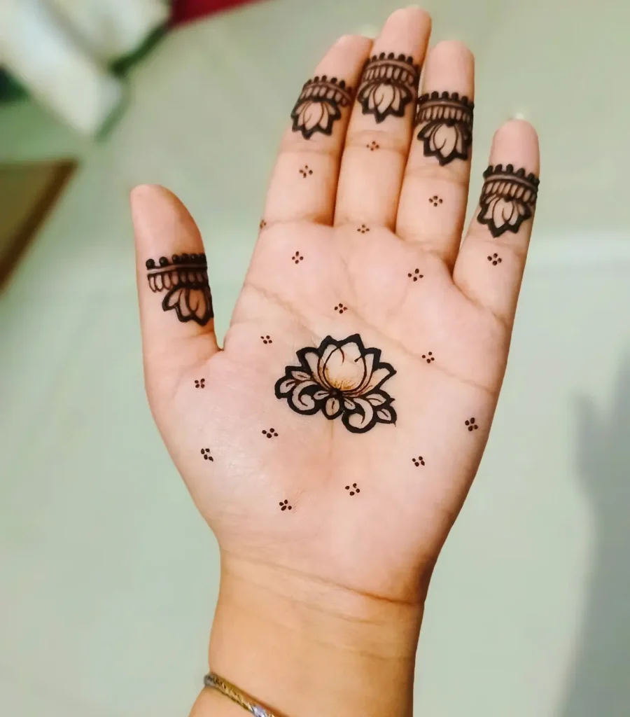 simple mehndi design lotus flower front hand