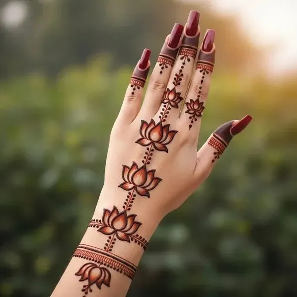 single finger lotus accent mehndi designs