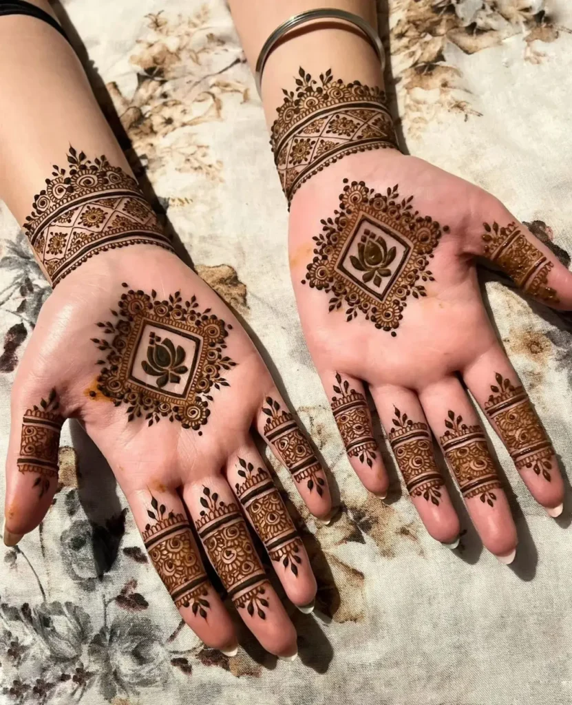small finger lotus flower mehndi designs