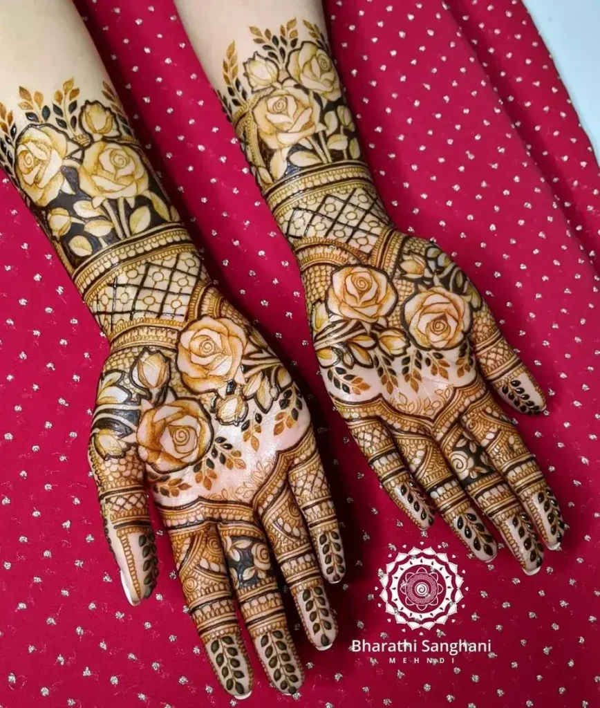 symmetrical floral for both palms arabic mehndi design