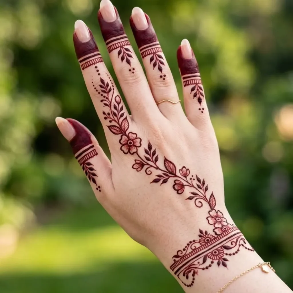 60+ Stylish Back Hand Mehndi Designs You Must Try in 2026! 55 tattoo-style back hand mehndi designs