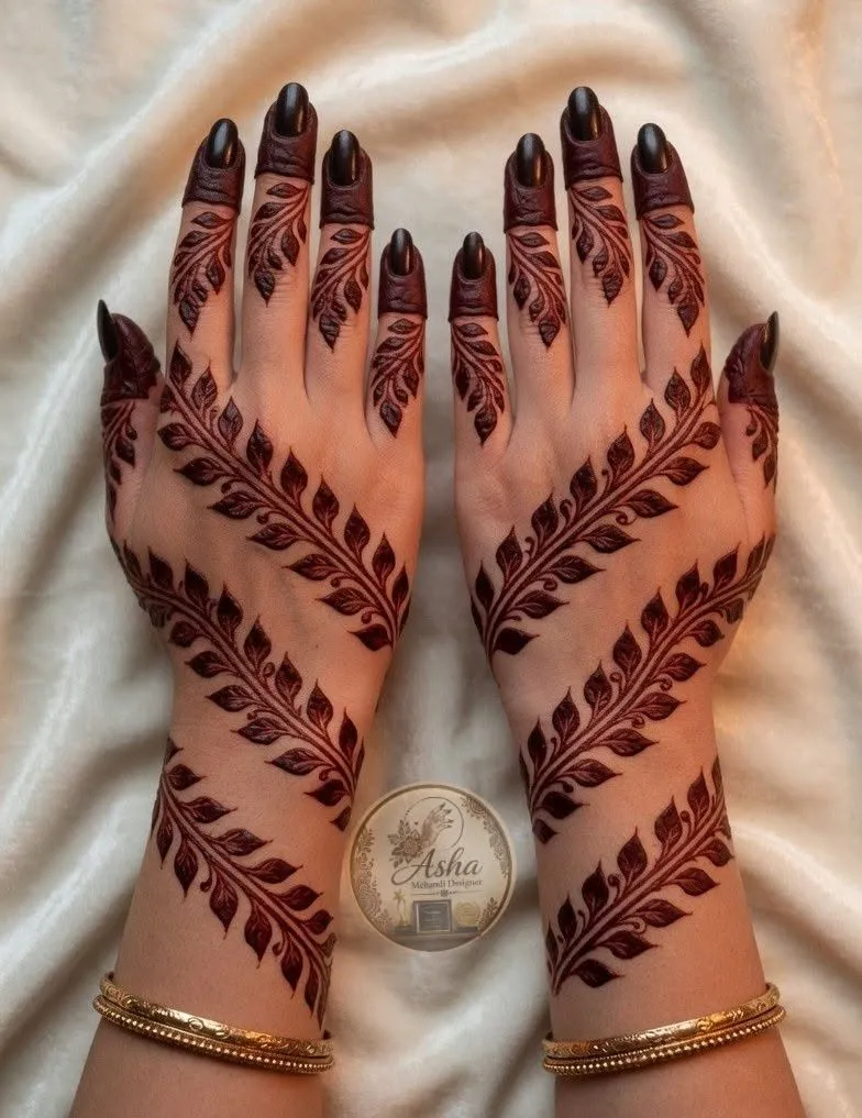 three-flower trail with leaves arabic mehndi designs