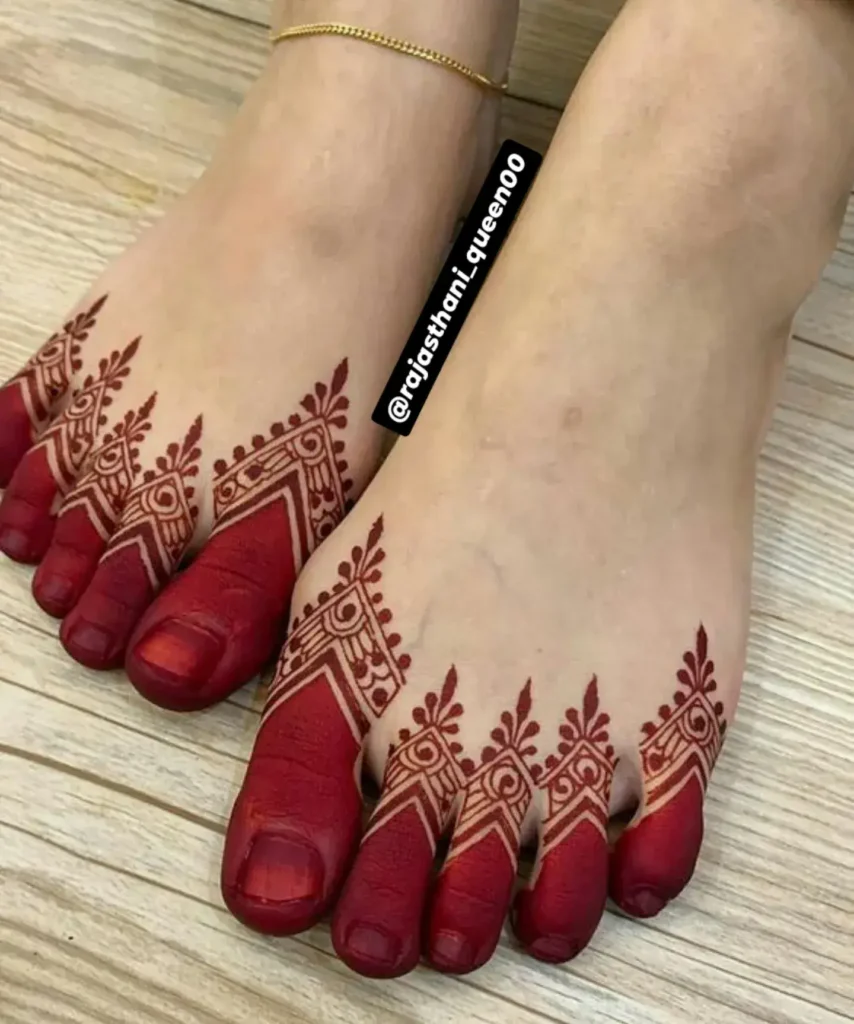 40+ Foot and Leg Mehndi Designs: Easy, Simple & Bridal Look for 2026 18 triangle and dot strip leg mehndi design