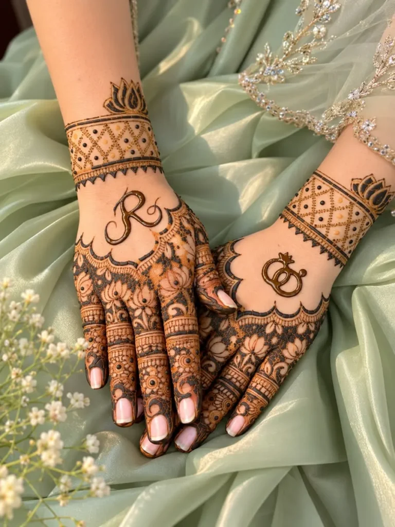 wedding date or initials arabic mehndi designs