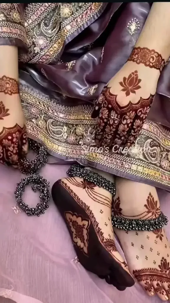 40+ Foot and Leg Mehndi Designs: Easy, Simple & Bridal Look for 2026 44 wide cuff with fine lace foot mehndi designs