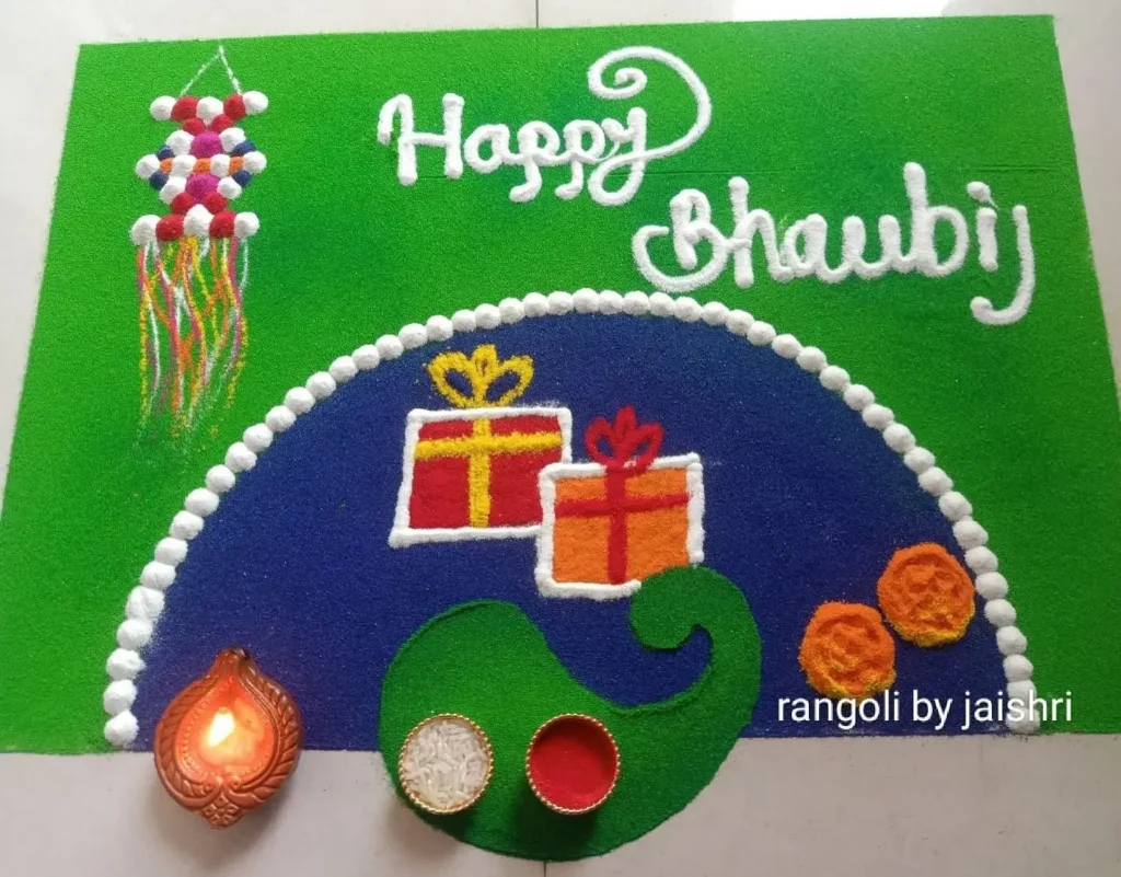 100+ Attractive Rangoli Designs: Create Stunning Art in Minutes 19 Bhaubij Rangoli