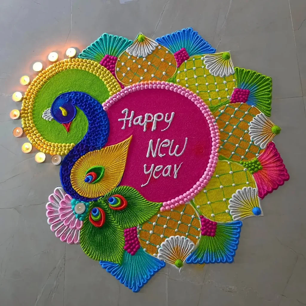 100+ Attractive Rangoli Designs: Create Stunning Art in Minutes 75 Creative New Year Rangoli