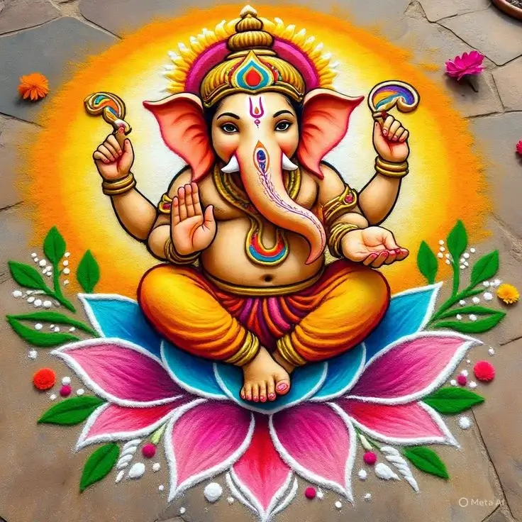 100+ Attractive Rangoli Designs: Create Stunning Art in Minutes 41 Ganpati Rangoli