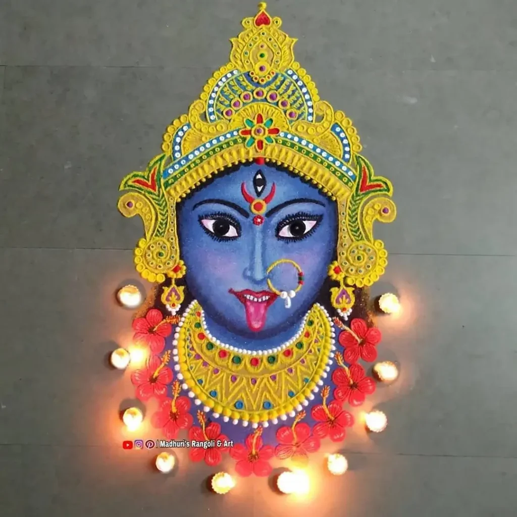 100+ Attractive Rangoli Designs: Create Stunning Art in Minutes 48 Kali Mata Rangoli Designs