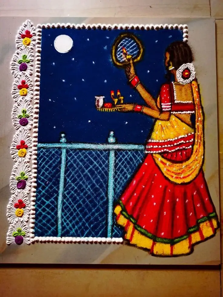 100+ Attractive Rangoli Designs: Create Stunning Art in Minutes 52 Karva Chauth Rangoli