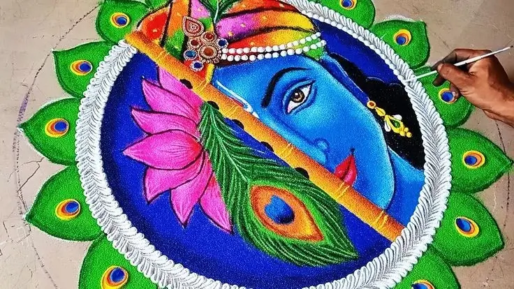 100+ Attractive Rangoli Designs: Create Stunning Art in Minutes 42 Krishna Rangoli