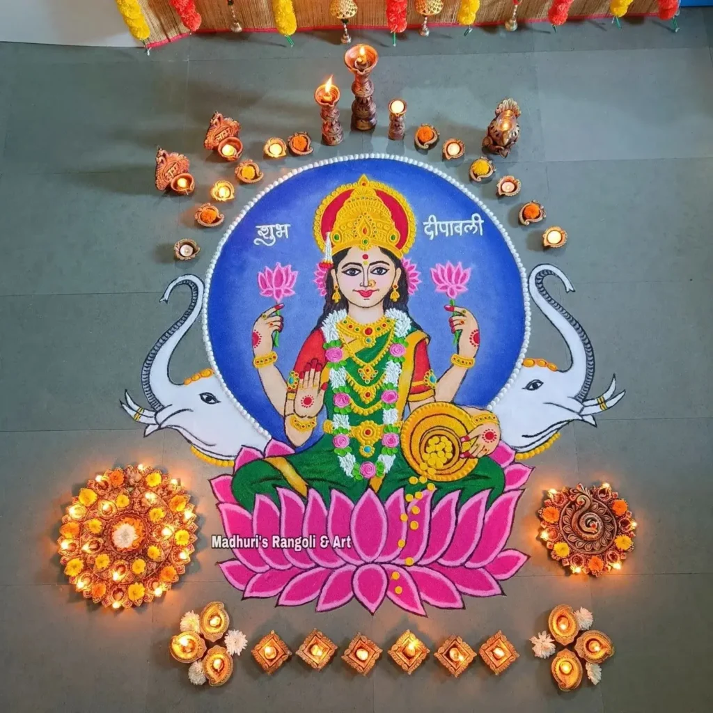 100+ Attractive Rangoli Designs: Create Stunning Art in Minutes 13 Laxmi Pujan Rangoli